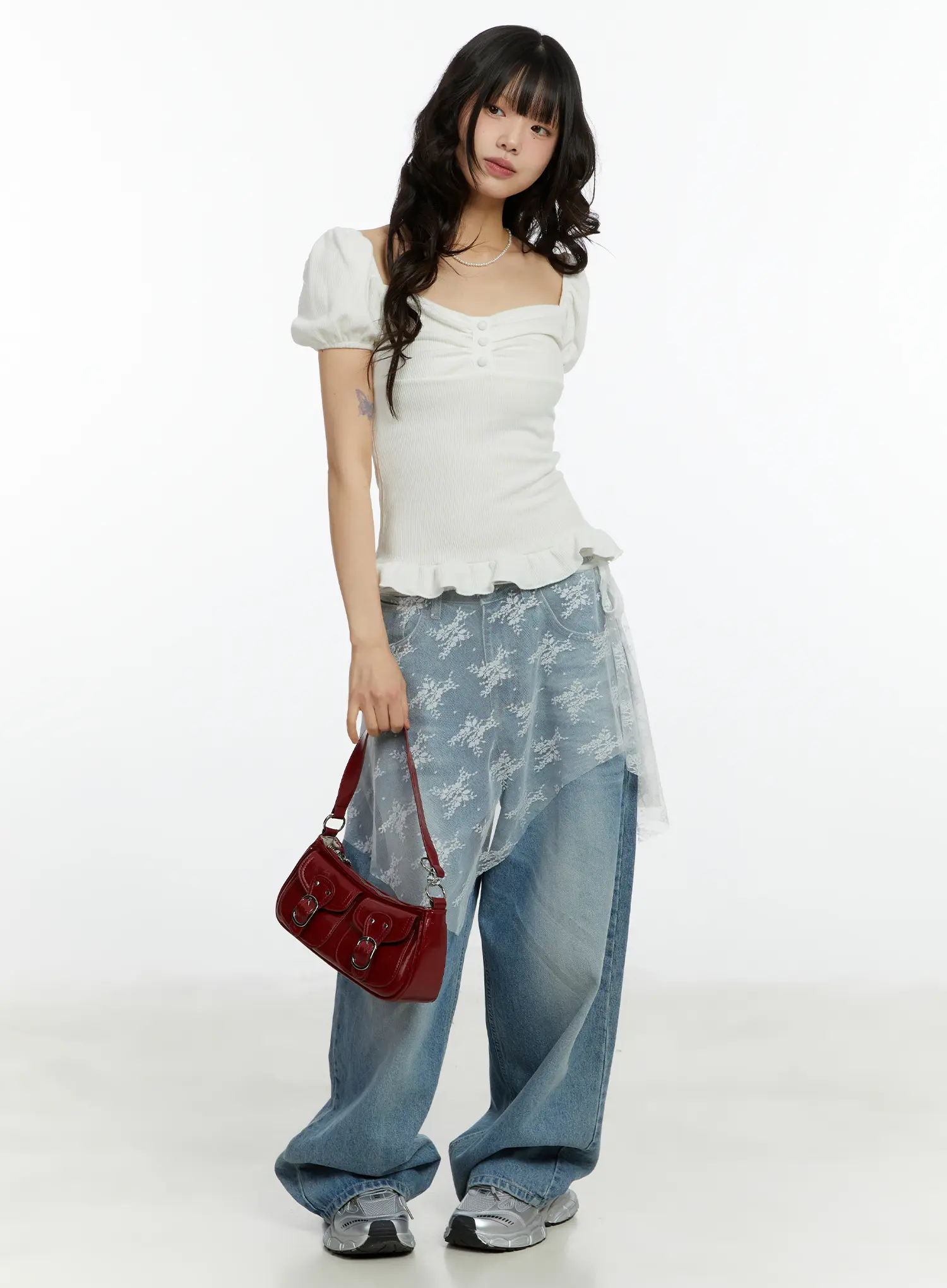 Ruffled Puff Sleeve Lace Top CF510 - Image 7