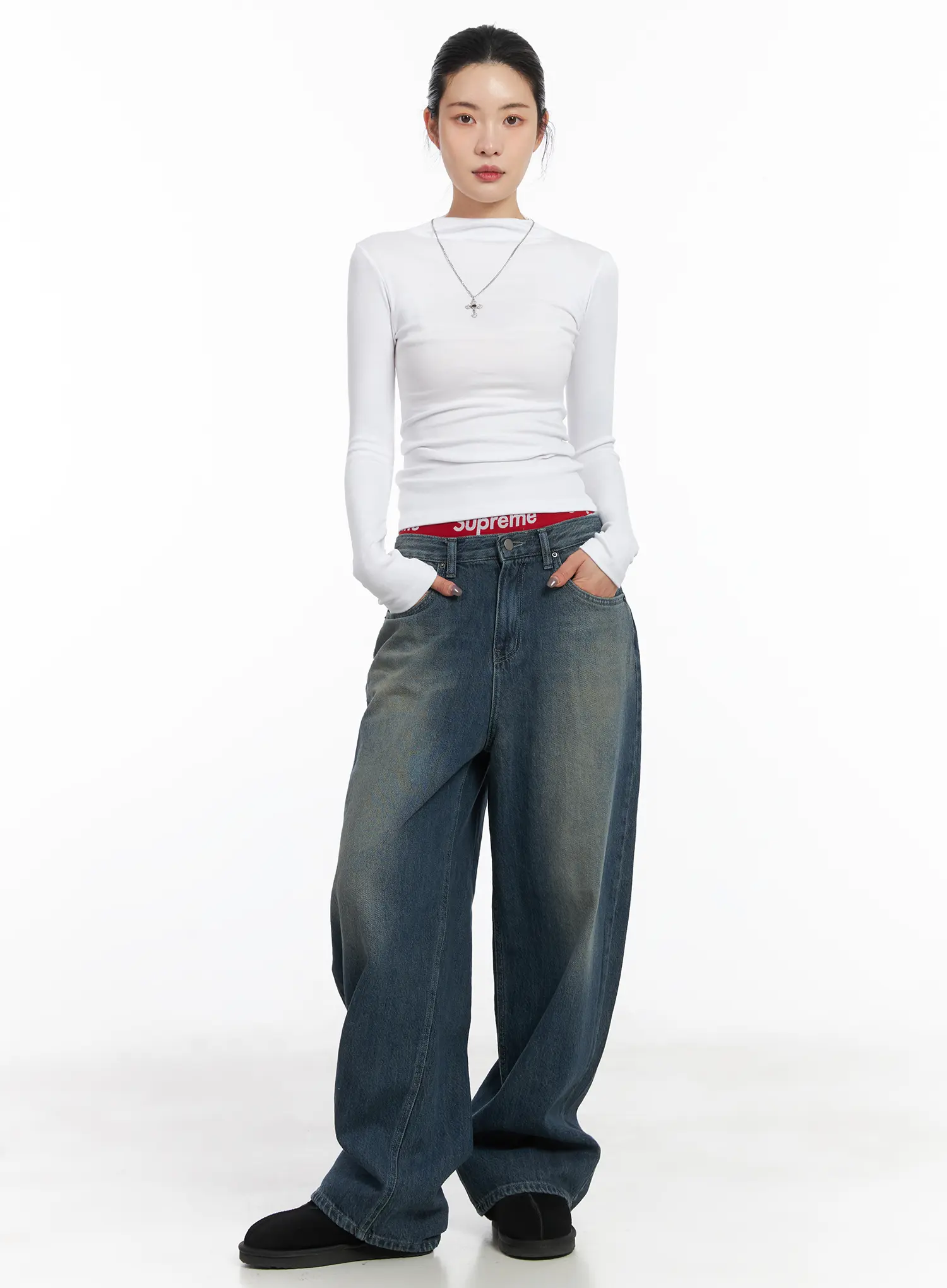 Rylie Wide-Leg Washed Baggy Jeans CD509 - Image 3