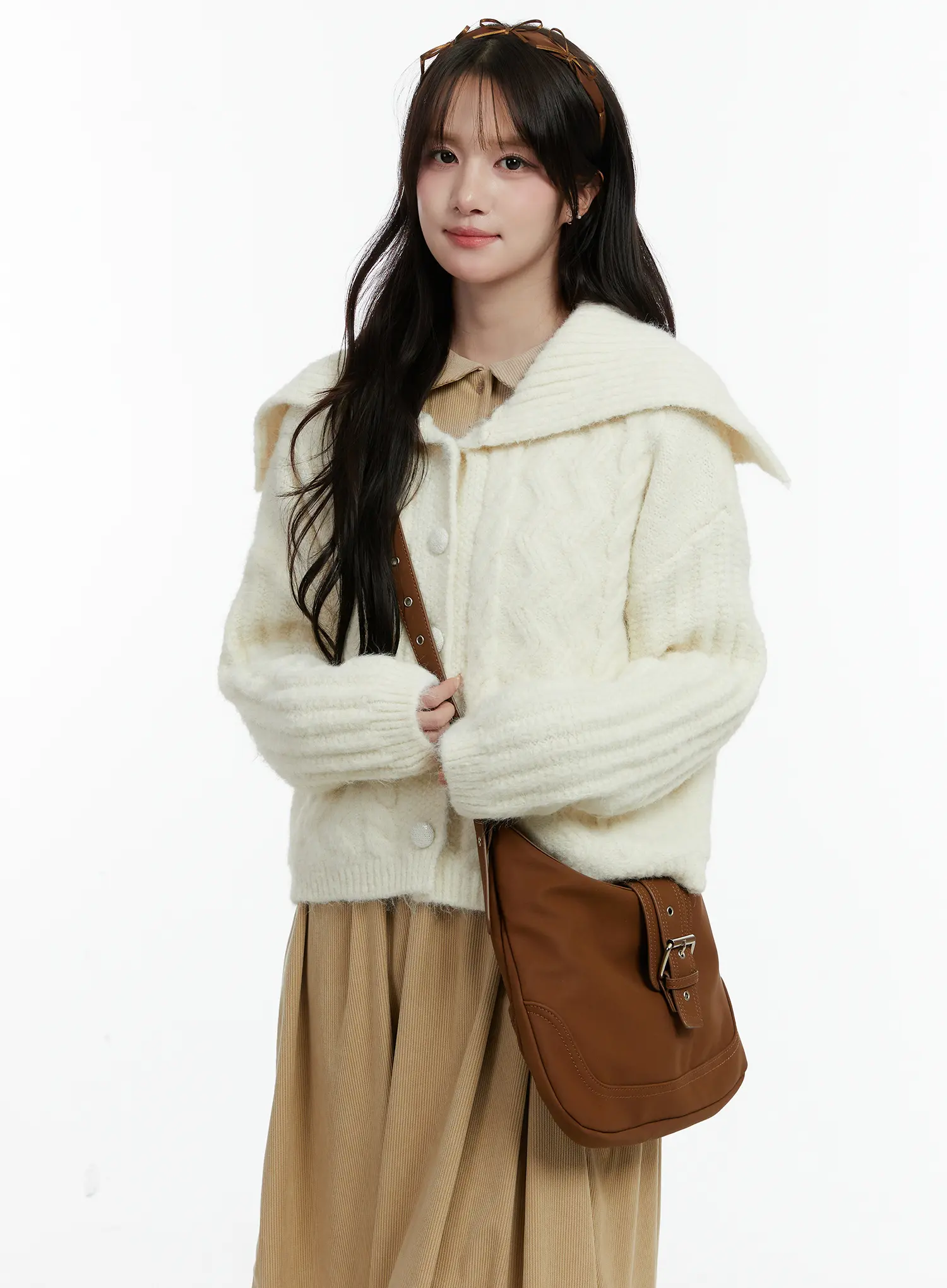 Sailor Collar Cable-Knit Cardigan CD523