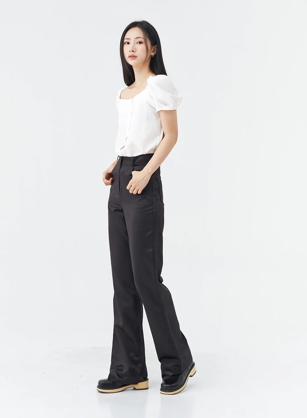 Satin Slit Straight Fit Tailored Pants OG10 - Image 11