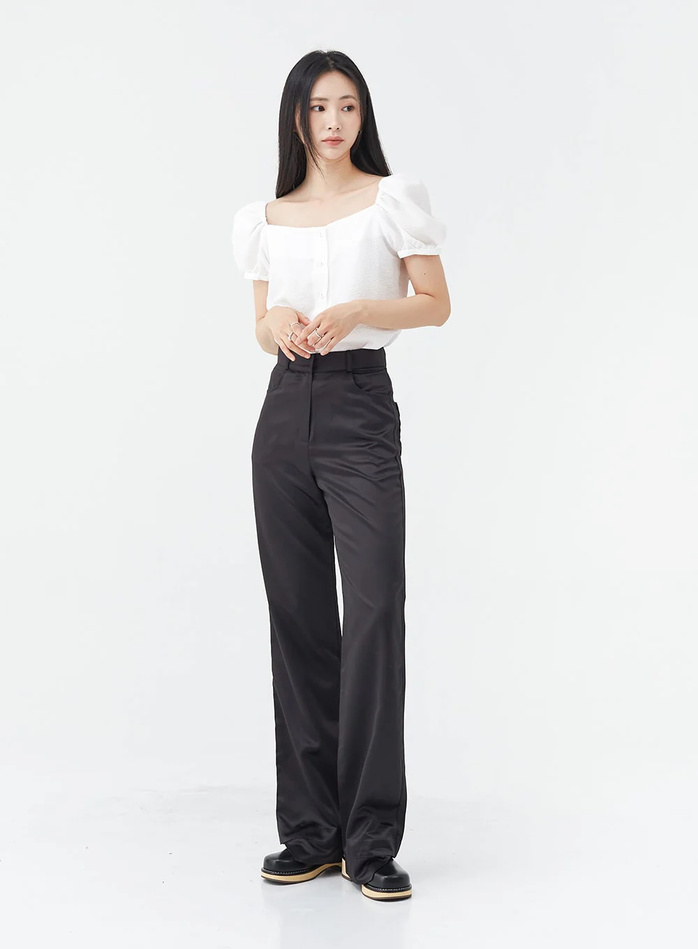 Satin Slit Straight Fit Tailored Pants OG10 - Image 4