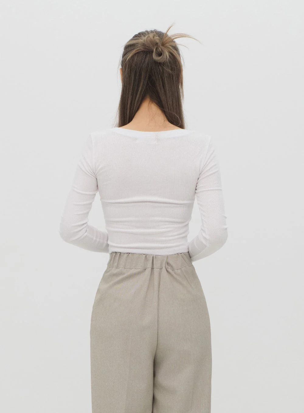 Scoop Neck Long Sleeve T Shirt with Front Buttons CM2 - Image 6