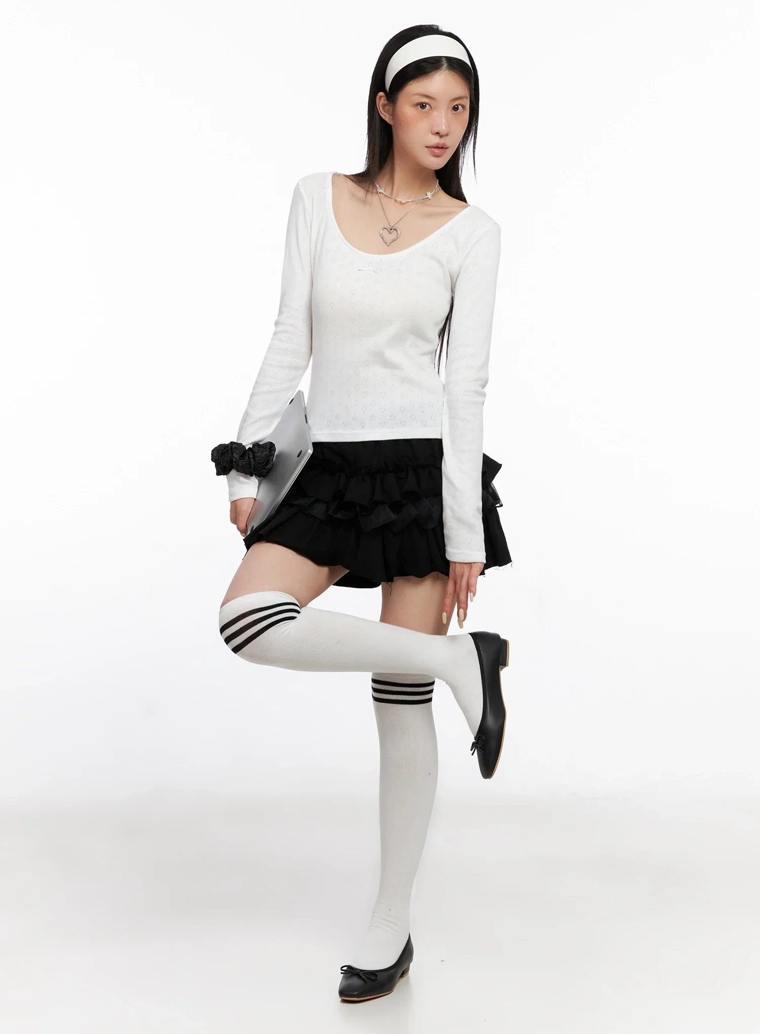 Scoop Neck Ribbed Long Sleeve Top IS508