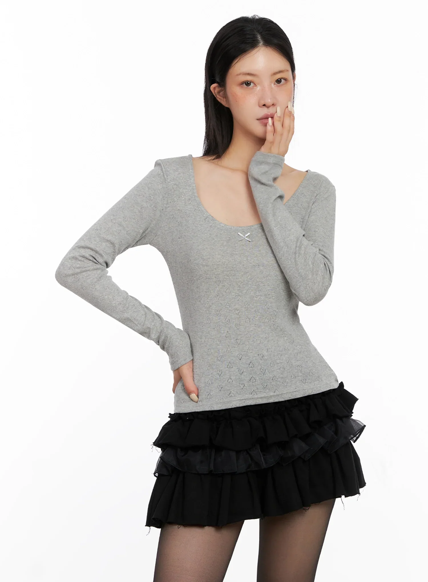 Scoop Neck Ribbed Long Sleeve Top IS508 - Image 11