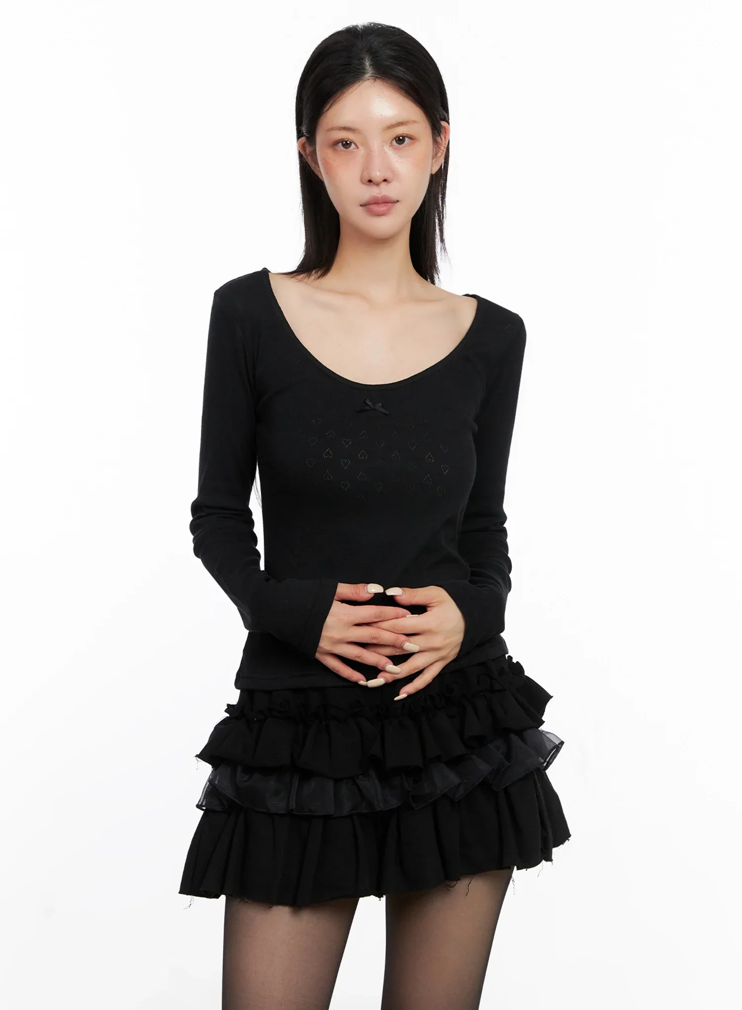 Scoop Neck Ribbed Long Sleeve Top IS508 - Image 12