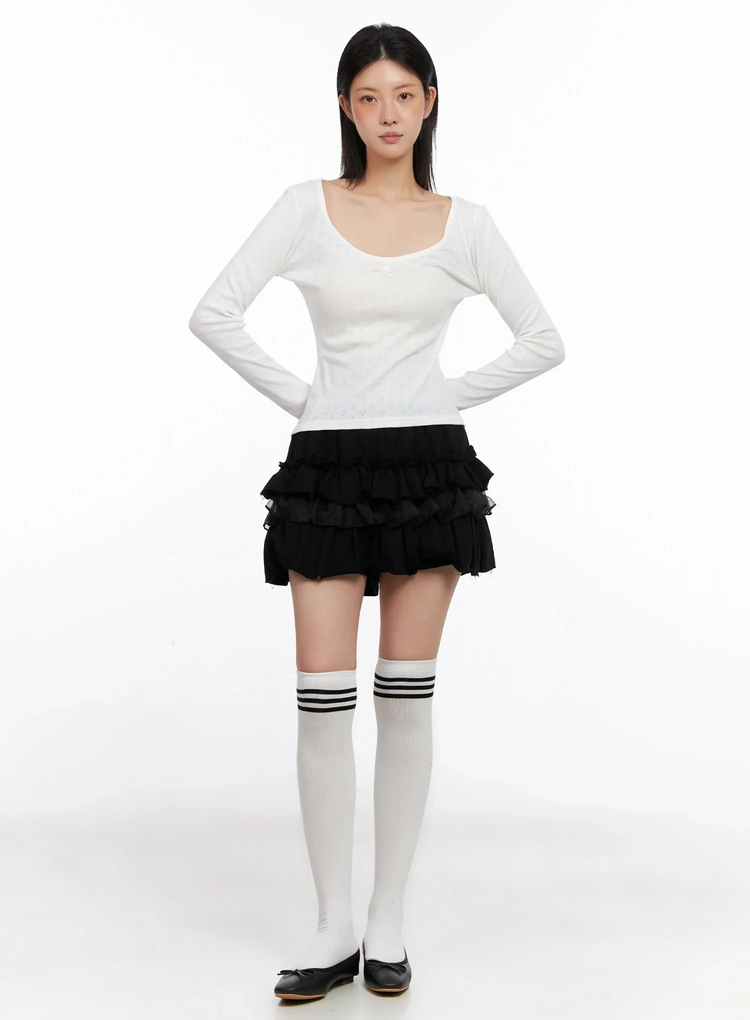 Scoop Neck Ribbed Long Sleeve Top IS508 - Image 4