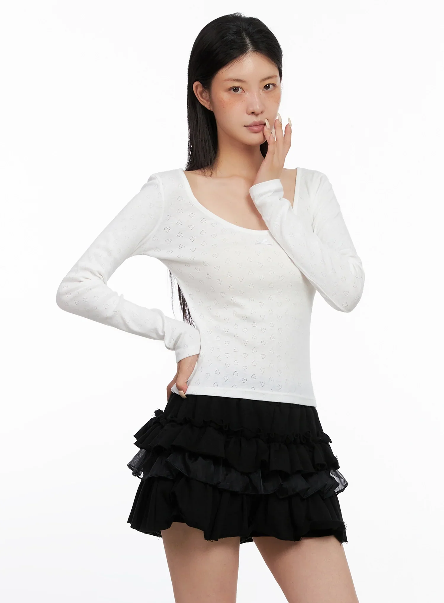 Scoop Neck Ribbed Long Sleeve Top IS508 - Image 5