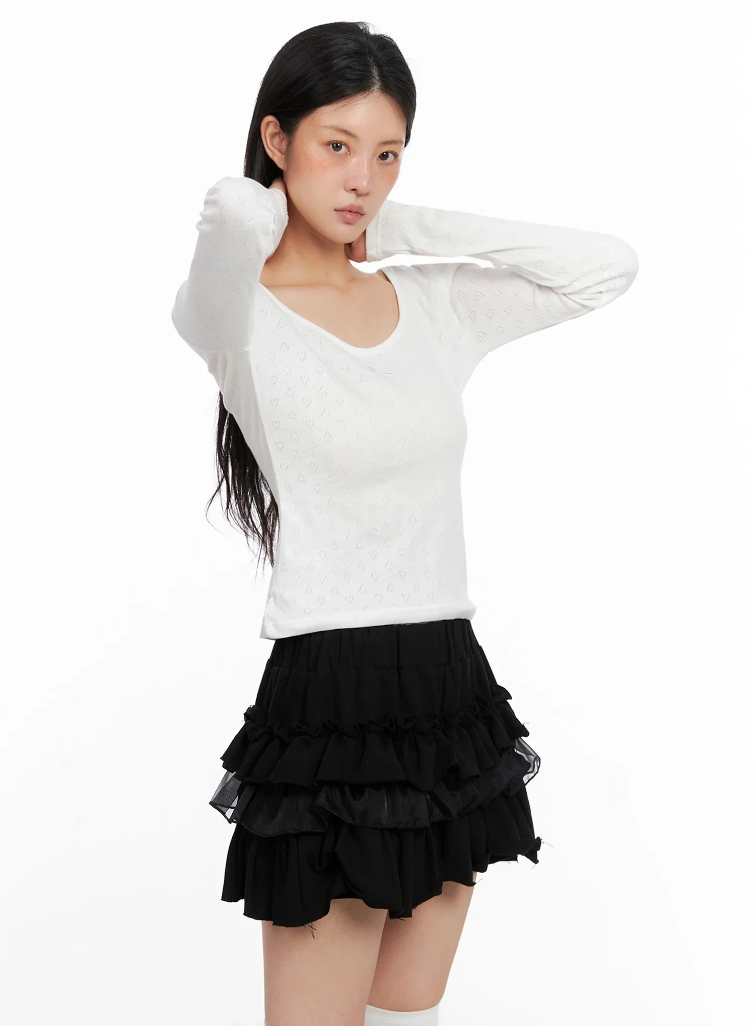 Scoop Neck Ribbed Long Sleeve Top IS508 - Image 6