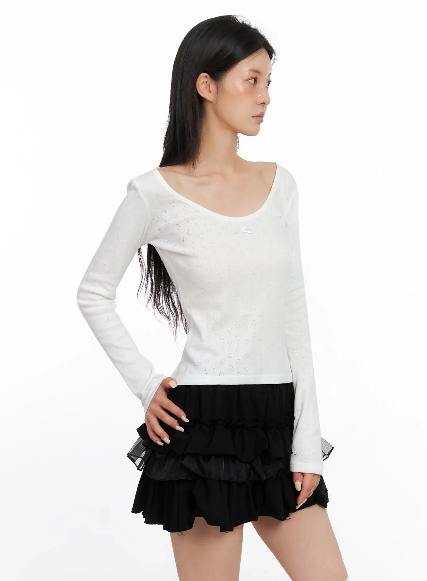 Scoop Neck Ribbed Long Sleeve Top IS508 - Image 7