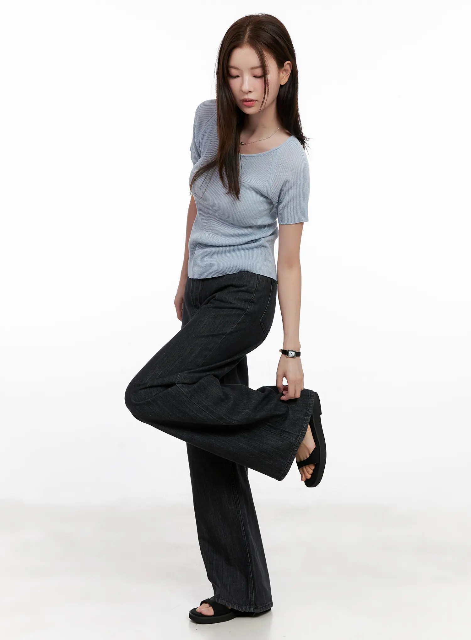 Scoop Neck Short Sleeve Knit Top CL523 - Image 7
