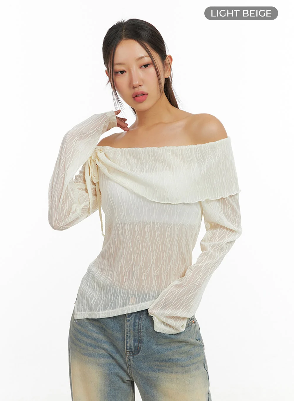 See-Through Textured Off-Shoulder Top IS402 - Image 11