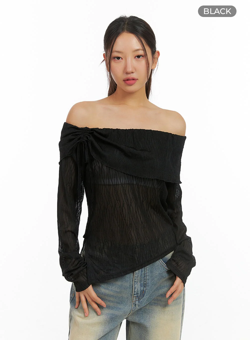 See-Through Textured Off-Shoulder Top IS402 - Image 12