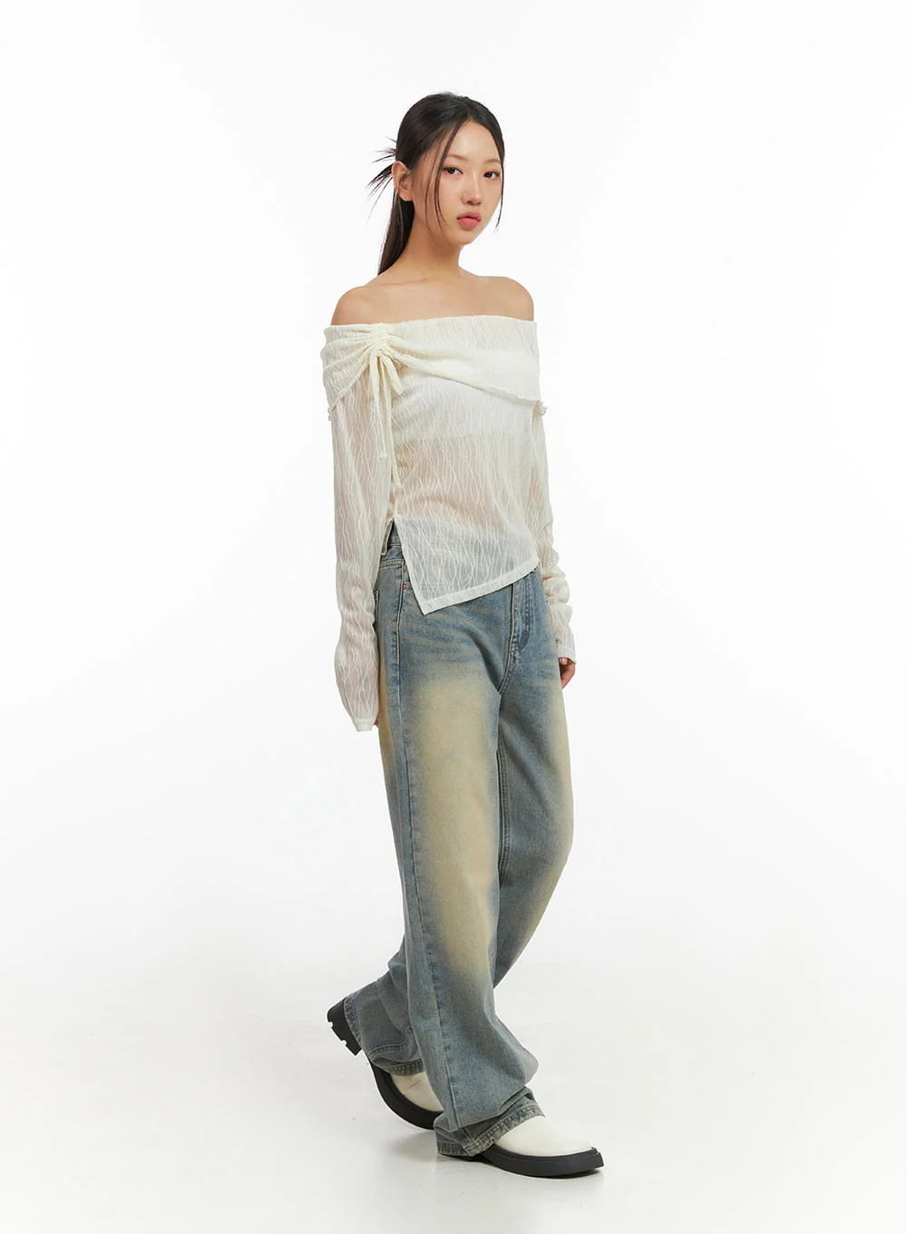 See-Through Textured Off-Shoulder Top IS402 - Image 8