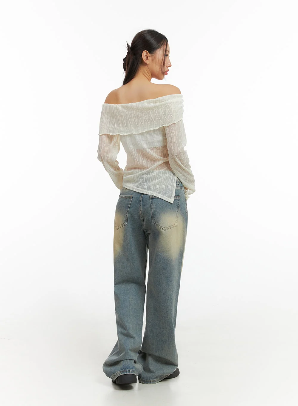 See-Through Textured Off-Shoulder Top IS402 - Image 9