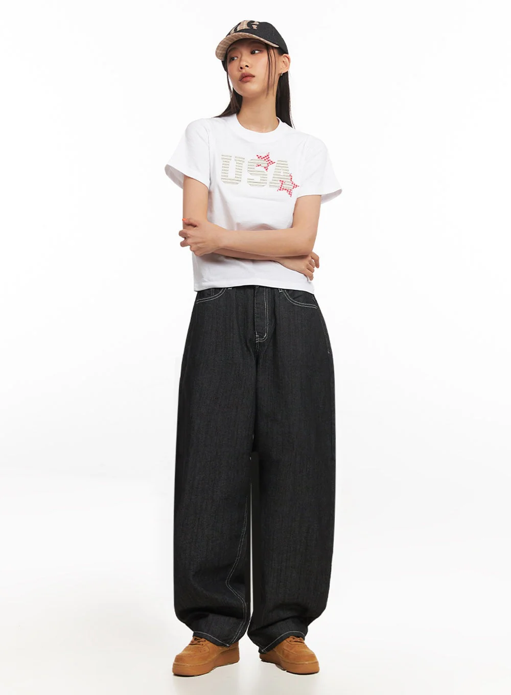 Shannon Stitched Wide-Leg Jeans IA507