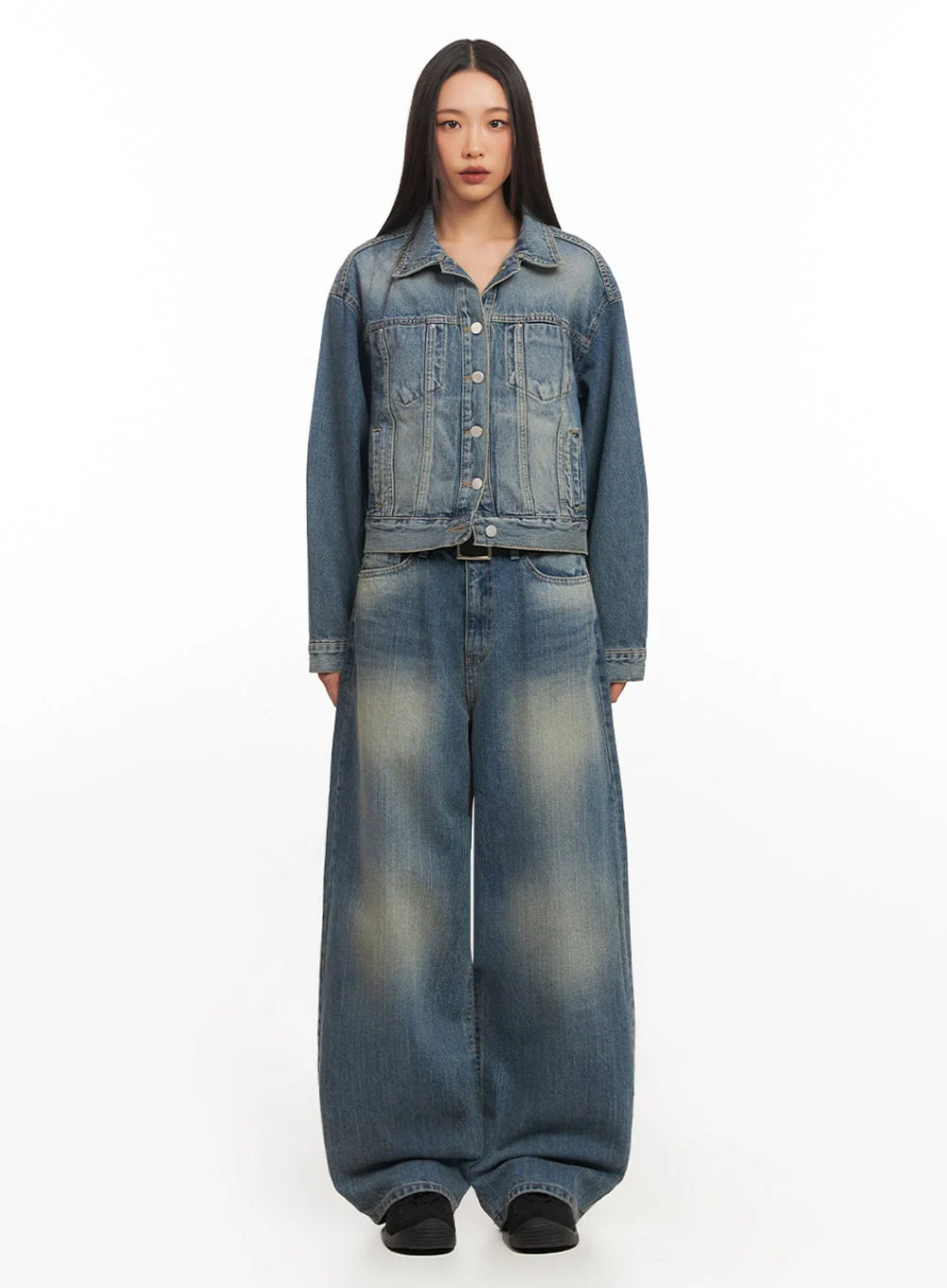 Sharon Washed Wide-Fit Baggy Jeans IA507 - Image 3
