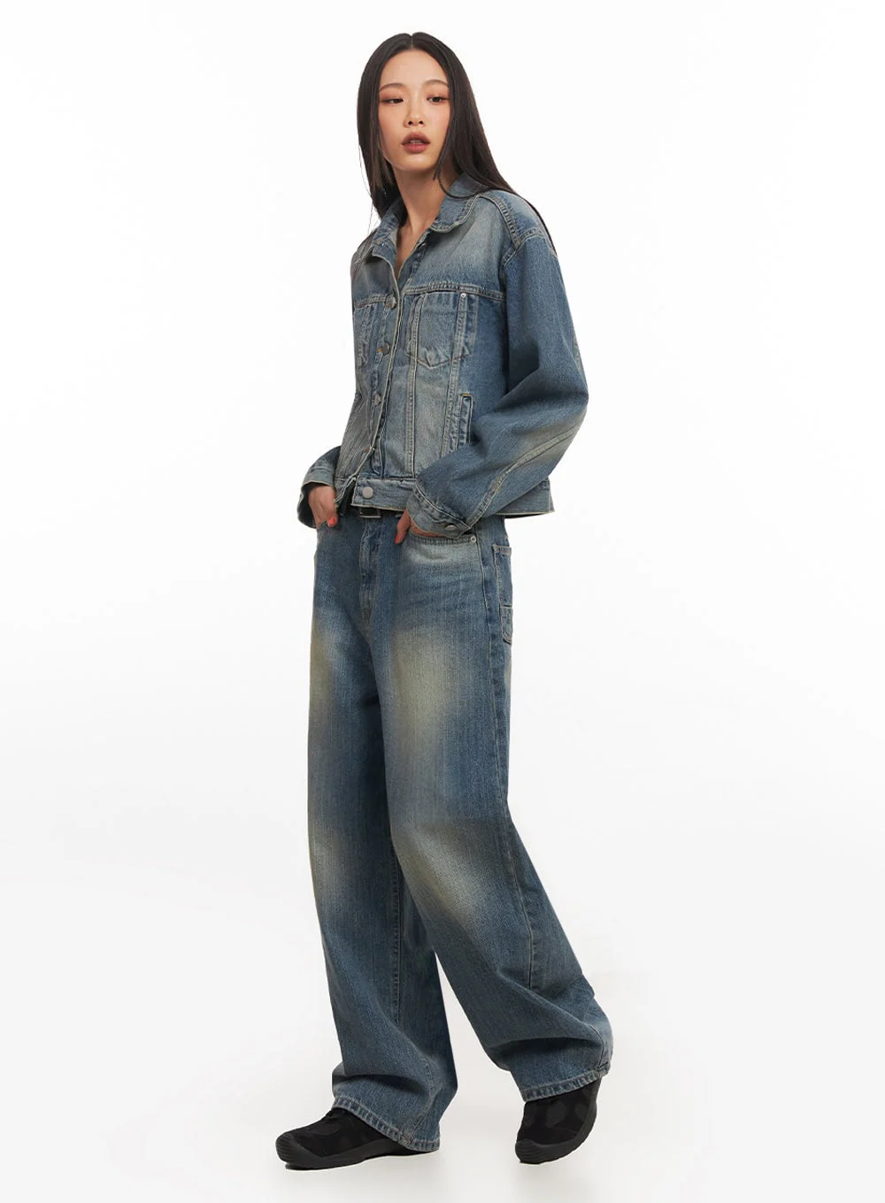 Sharon Washed Wide-Fit Baggy Jeans IA507 - Image 4