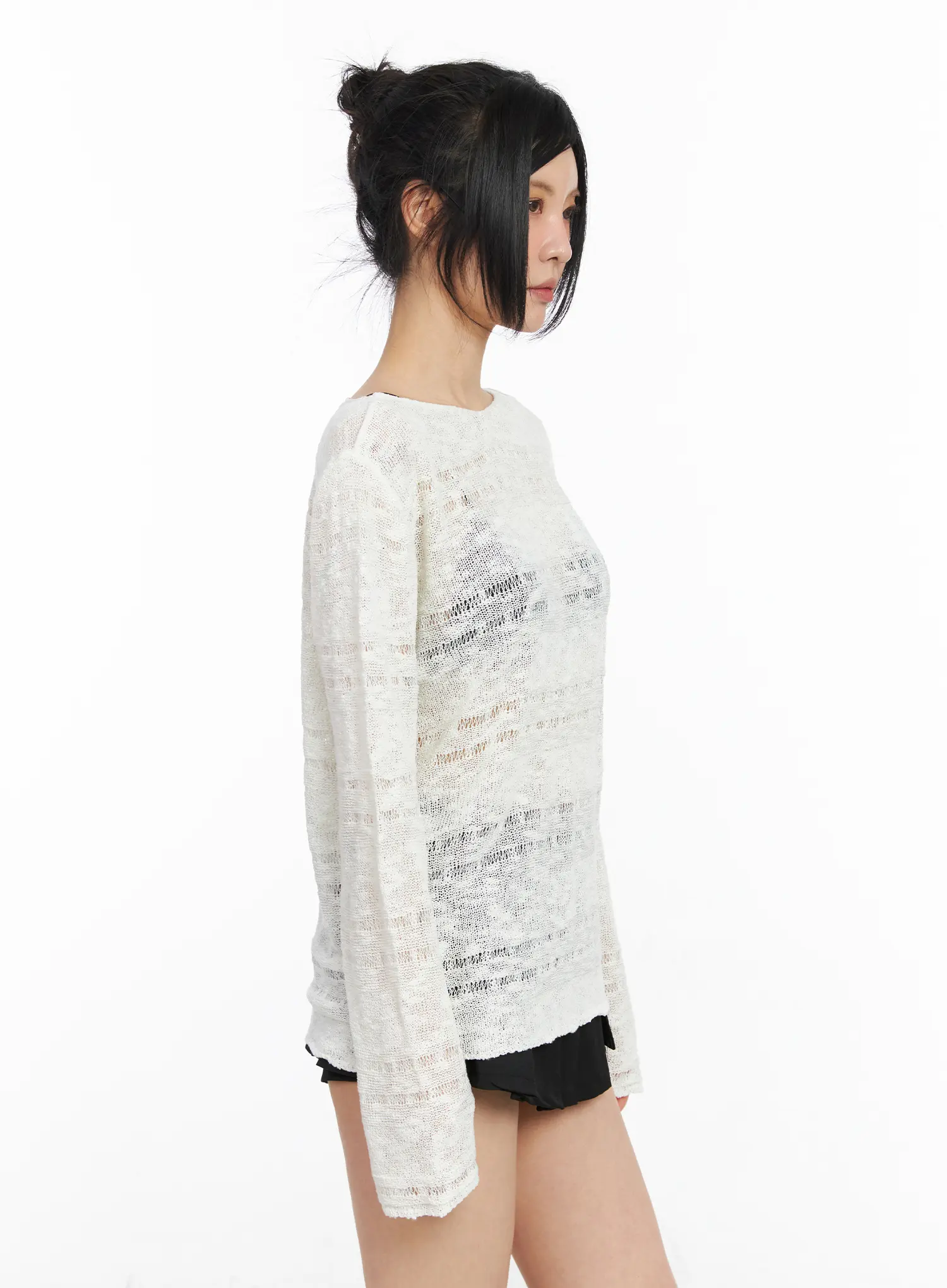 Sheer Boat Neck Long Sleeve Knit Top CM517 - Image 10