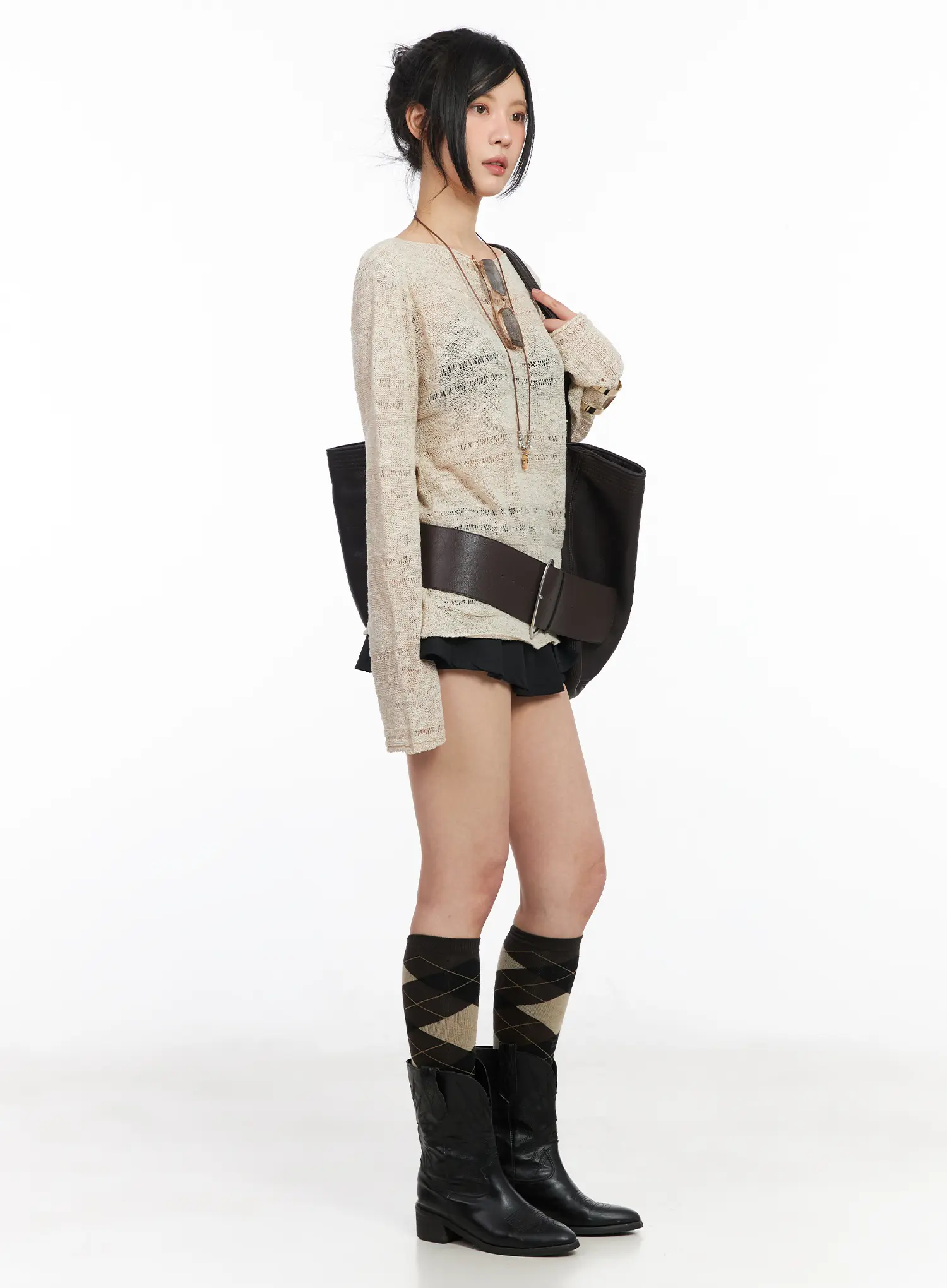 Sheer Boat Neck Long Sleeve Knit Top CM517 - Image 9
