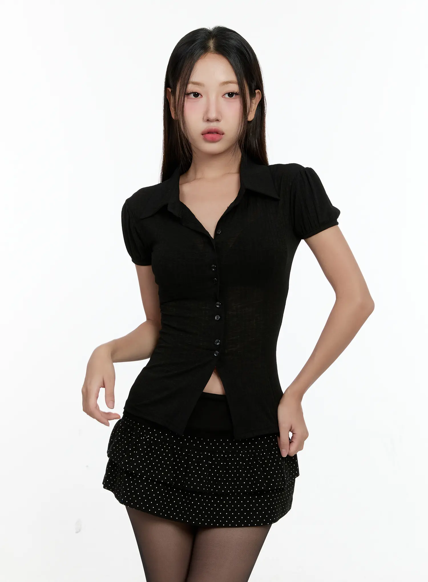 Sheer Button-Up Collared Top CL531 - Image 11