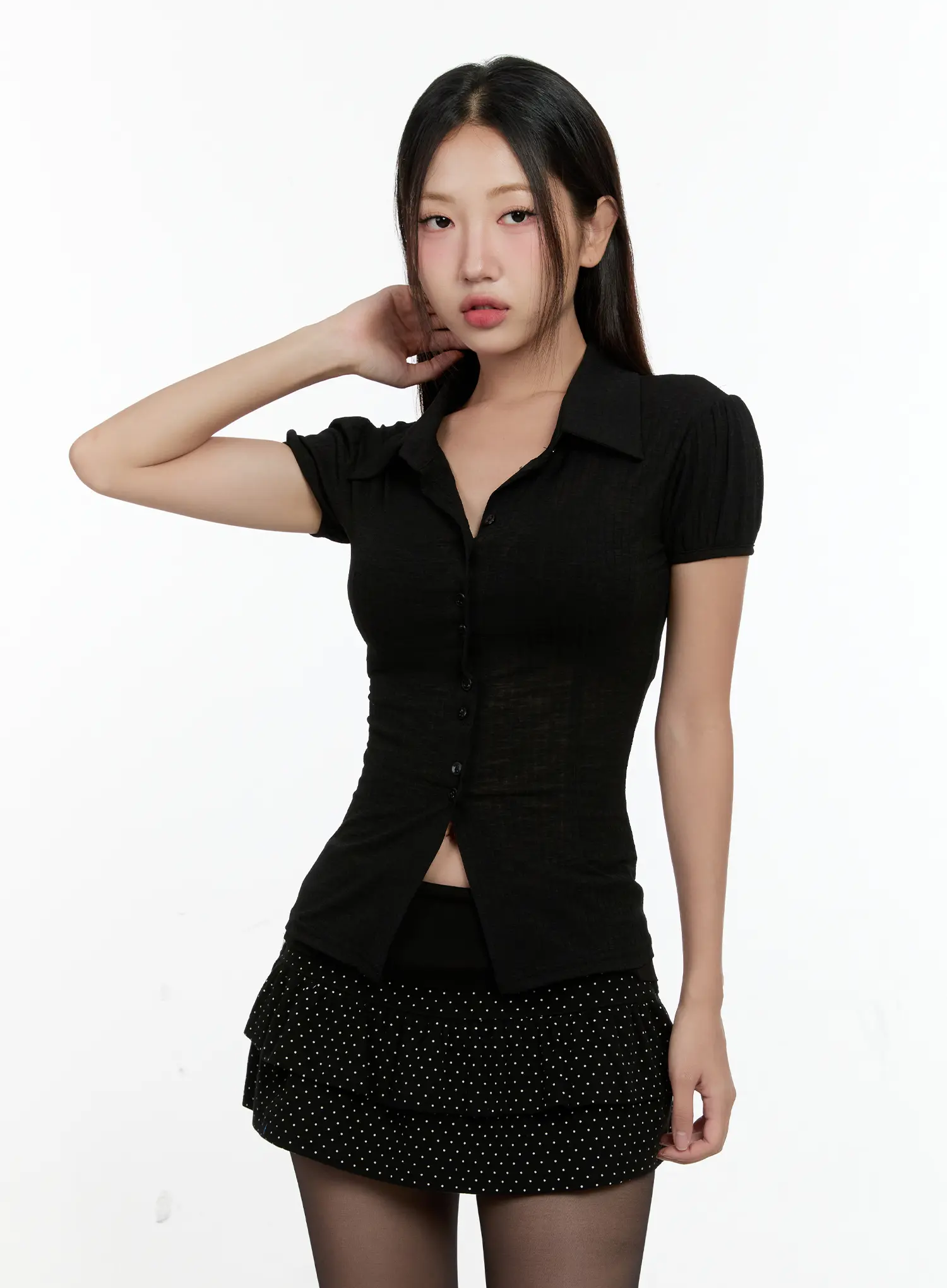 Sheer Button-Up Collared Top CL531 - Image 2