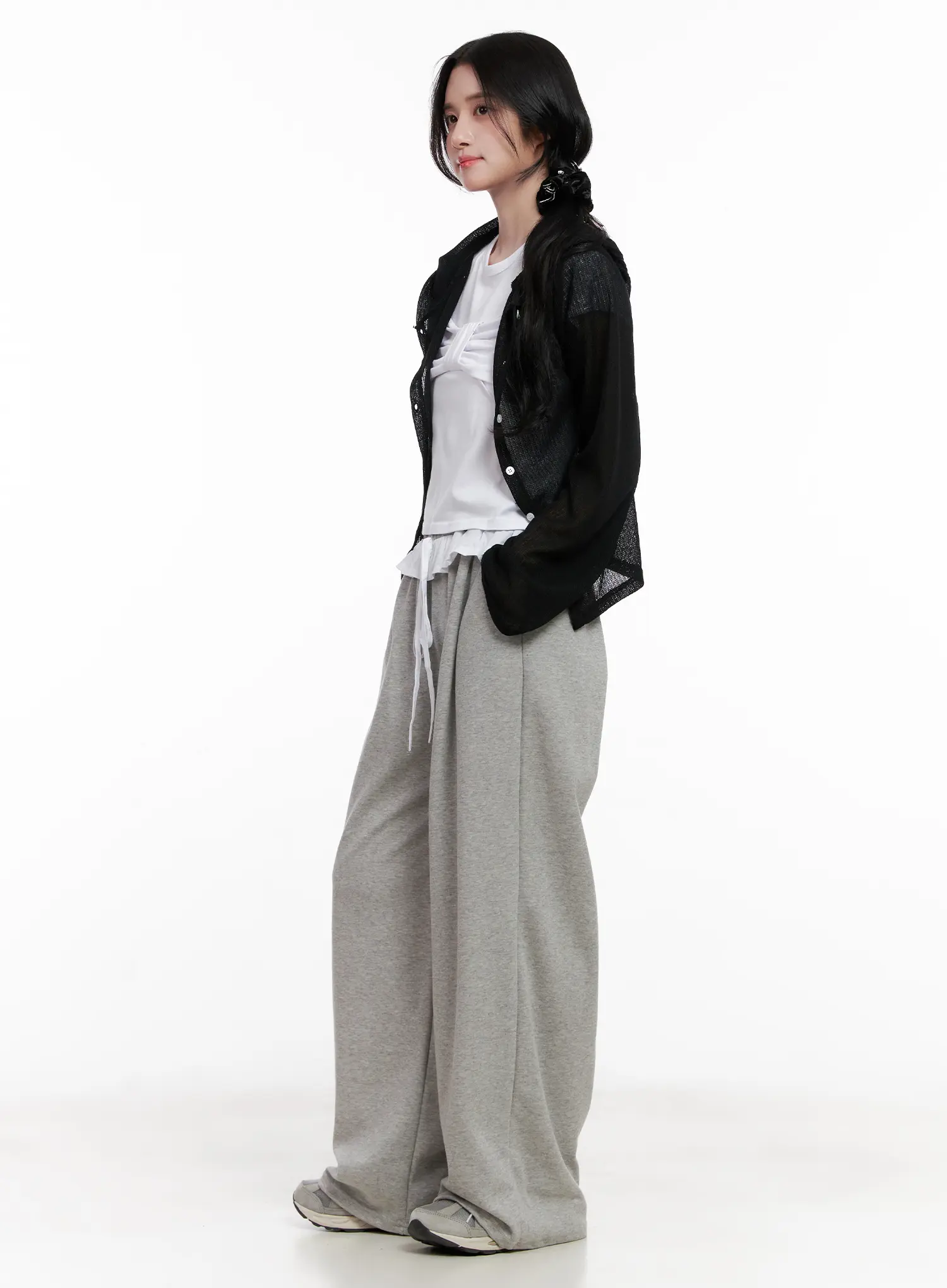 Sheer Button-Up Long Sleeve Zip-Up CL516 - Image 3