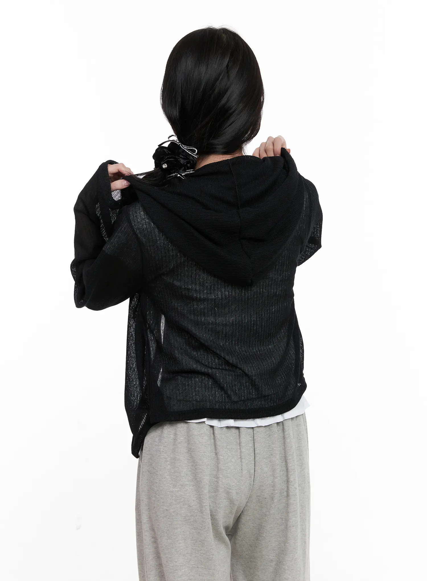 Sheer Button-Up Long Sleeve Zip-Up CL516 - Image 7