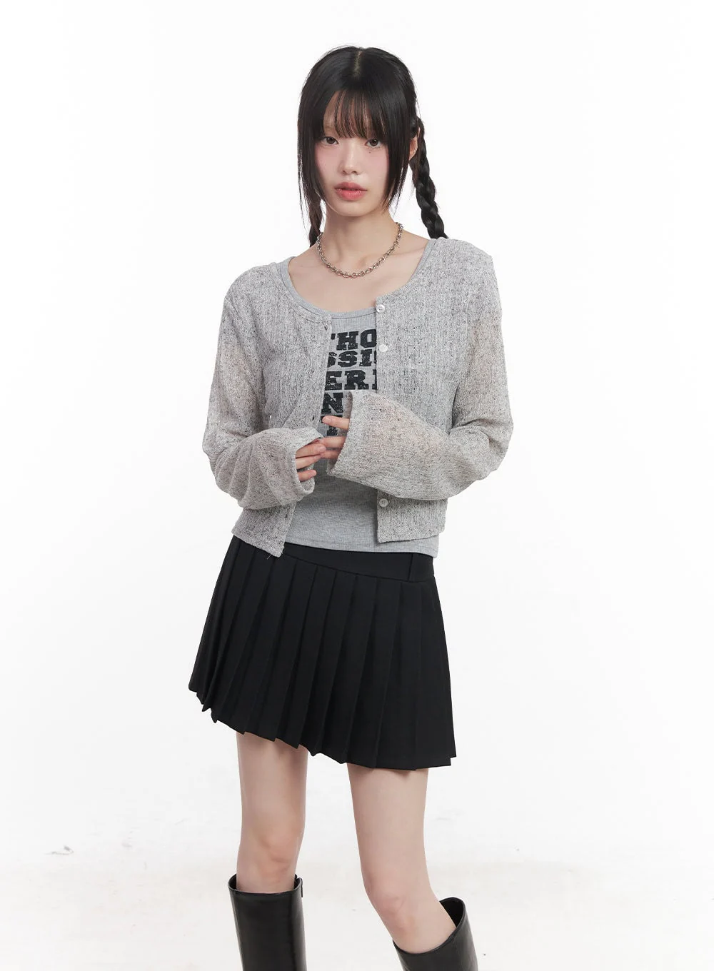 Sheer Buttoned Crop Cardigan CU506 - Image 10