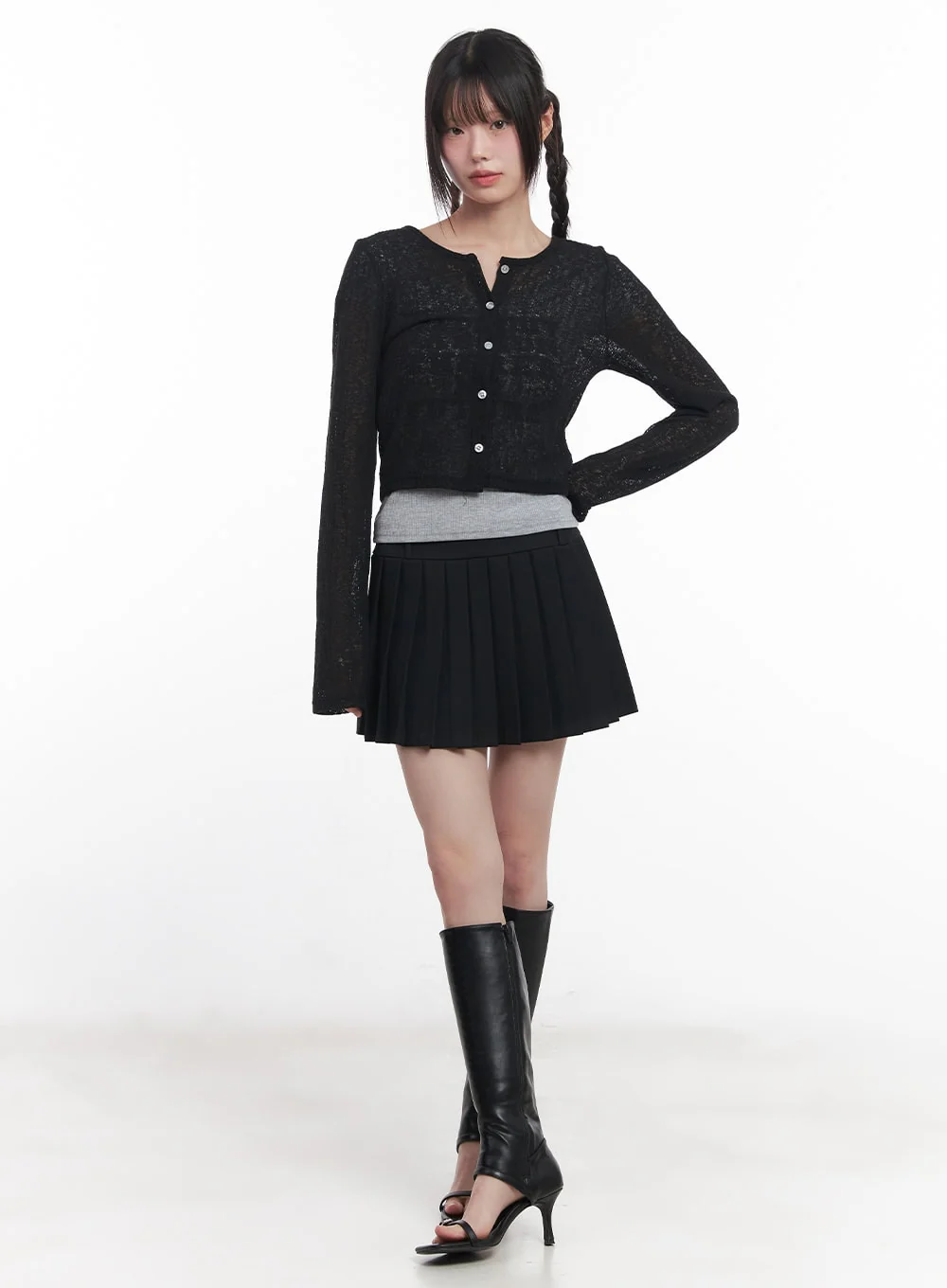 Sheer Buttoned Crop Cardigan CU506 - Image 3