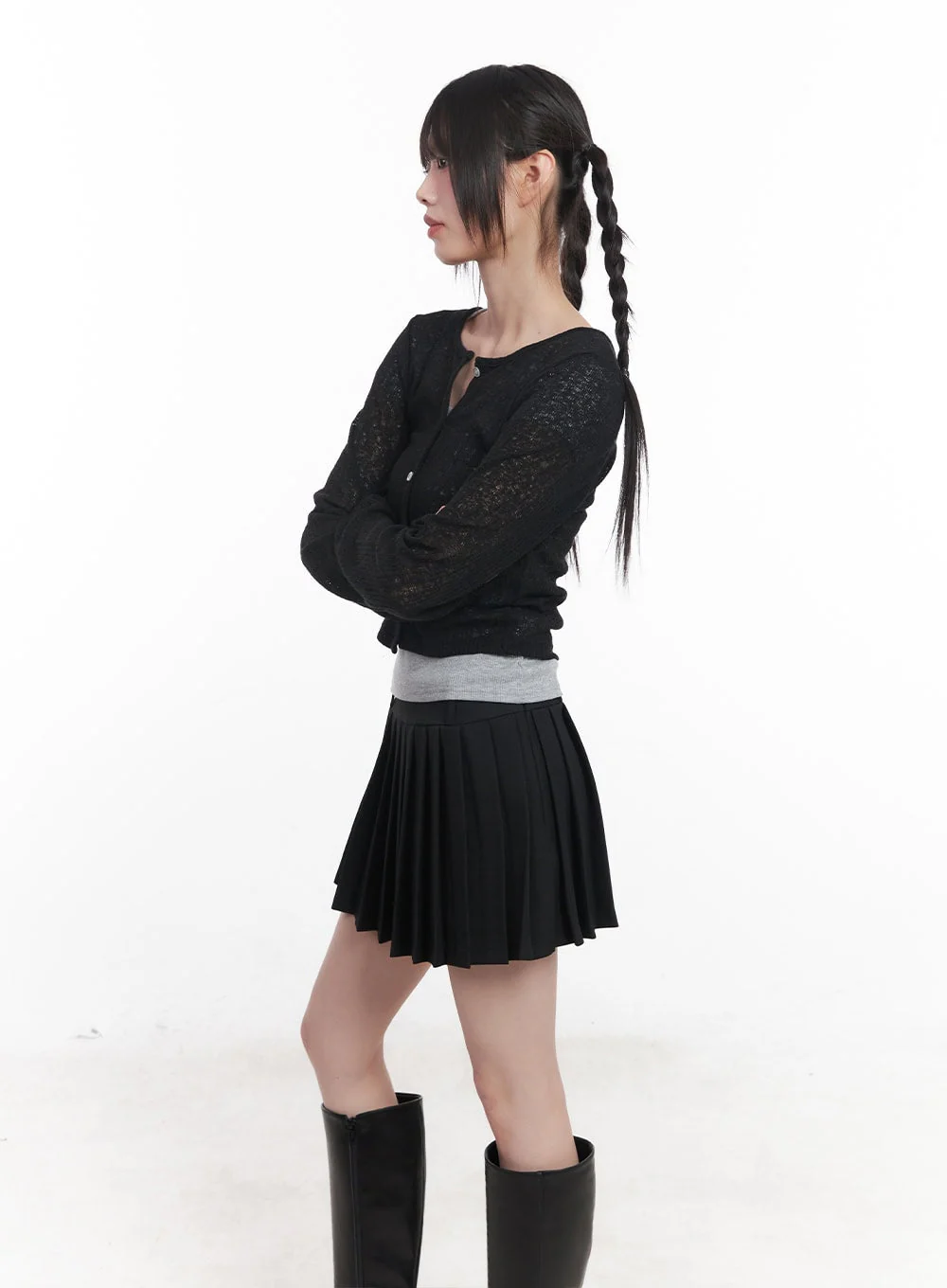Sheer Buttoned Crop Cardigan CU506 - Image 6