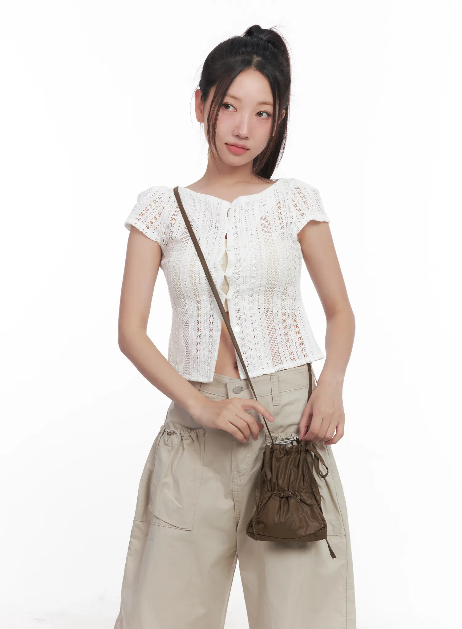 Sheer Buttoned Cropped Shirt CU516 - Image 9