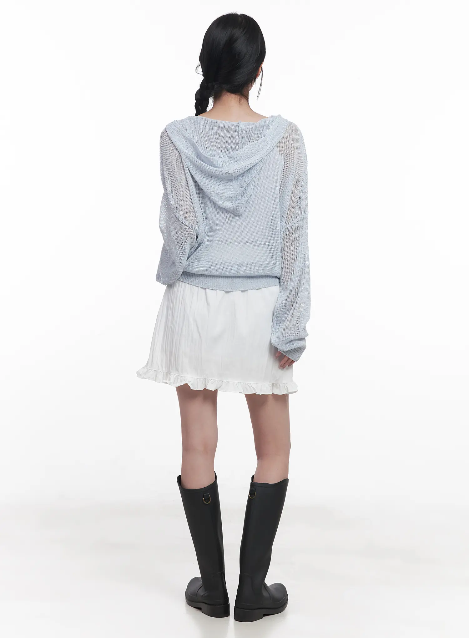 Sheer Buttoned Hooded Cardigan CU523 - Image 8