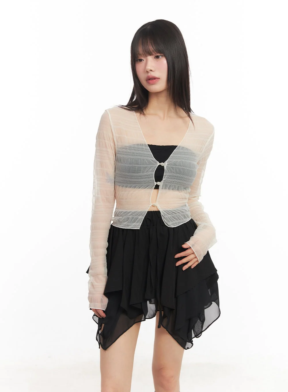 Sheer Chic Buttoned Cardigan CA523 - Image 11