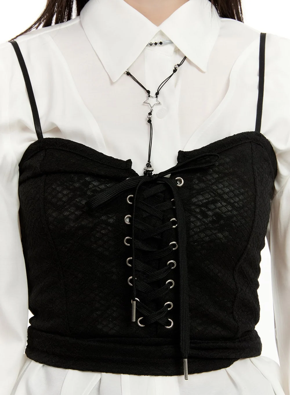 Sheer Floral Lace-Up Corset Cami Top CM513 - Image 15
