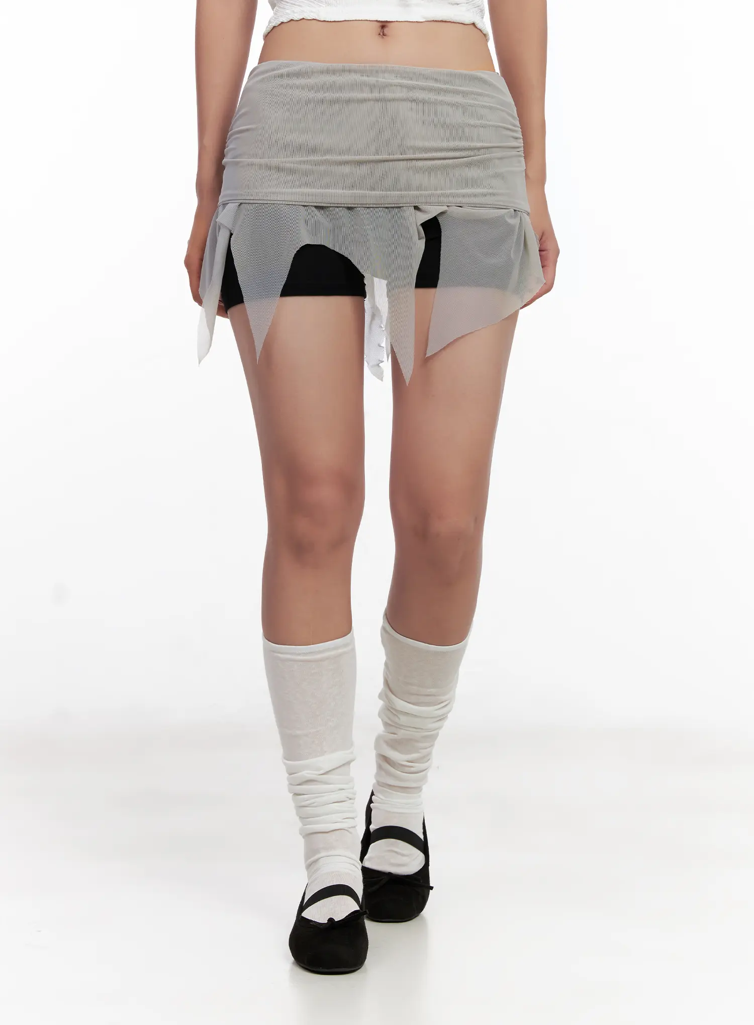Sheer Frill Asymmetric Mini Skirt CL518 - Image 2