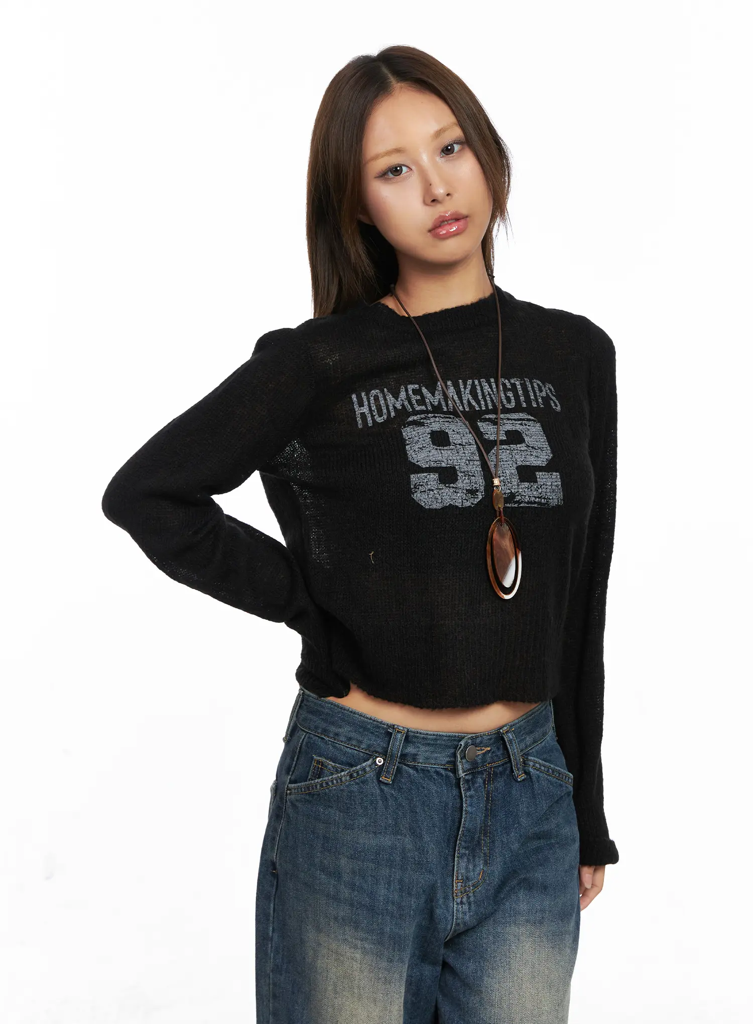 Sheer Graphic Cropped Sweater CO510 - Image 10