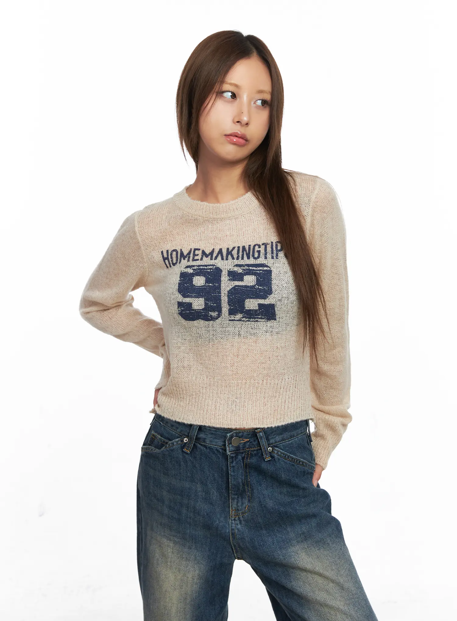 Sheer Graphic Cropped Sweater CO510 - Image 5