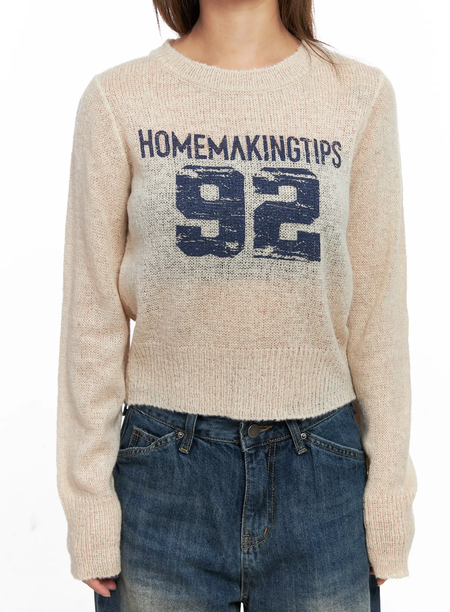 Sheer Graphic Cropped Sweater CO510 - Image 8