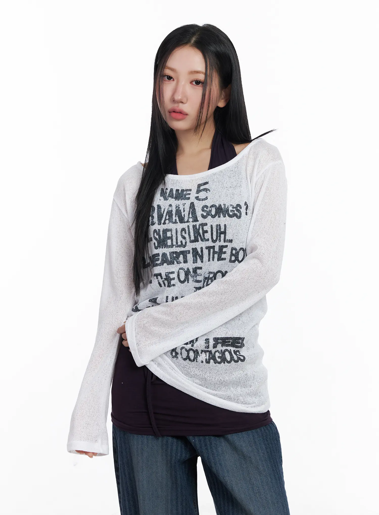 Sheer Graphic Lettering Top CJ514 - Image 2