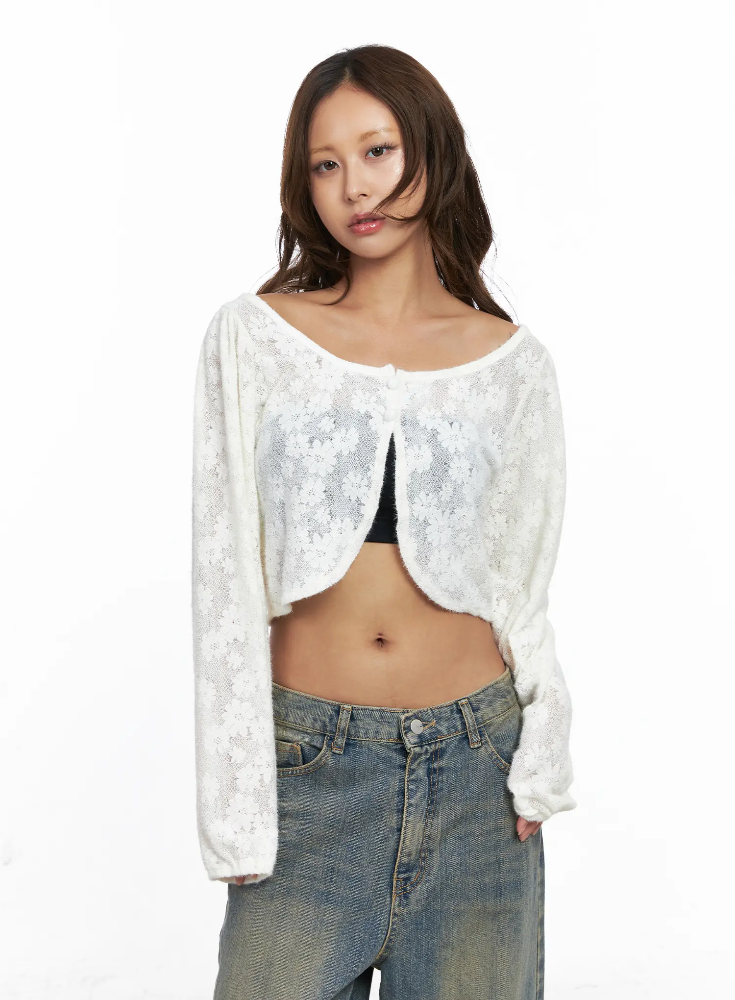 Sheer Lace Buttoned Bolero CO513 - Image 9
