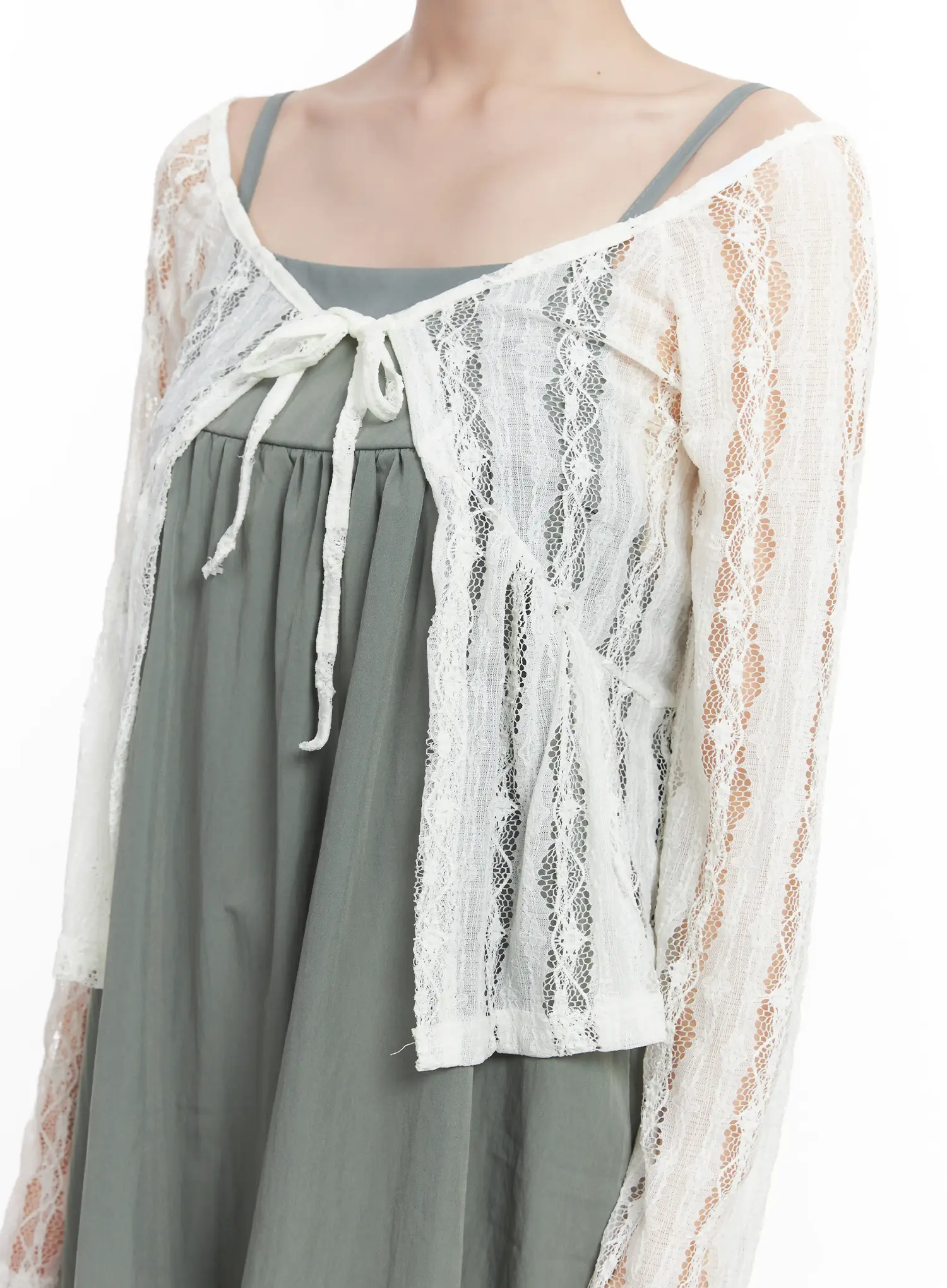 Sheer Lace Ribbon Cardigan CU518 - Image 9