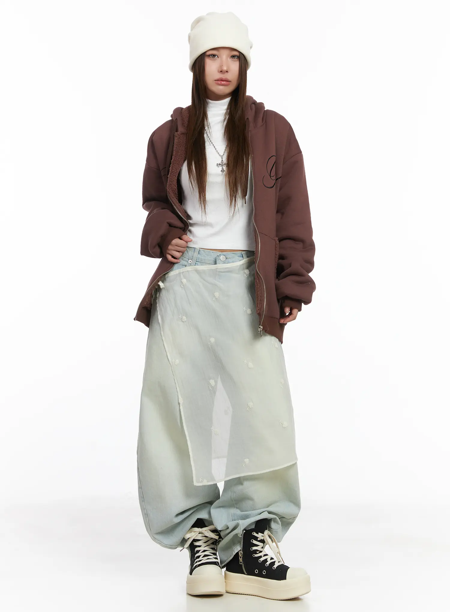 Sheer Latered Midi Skirt CJ512