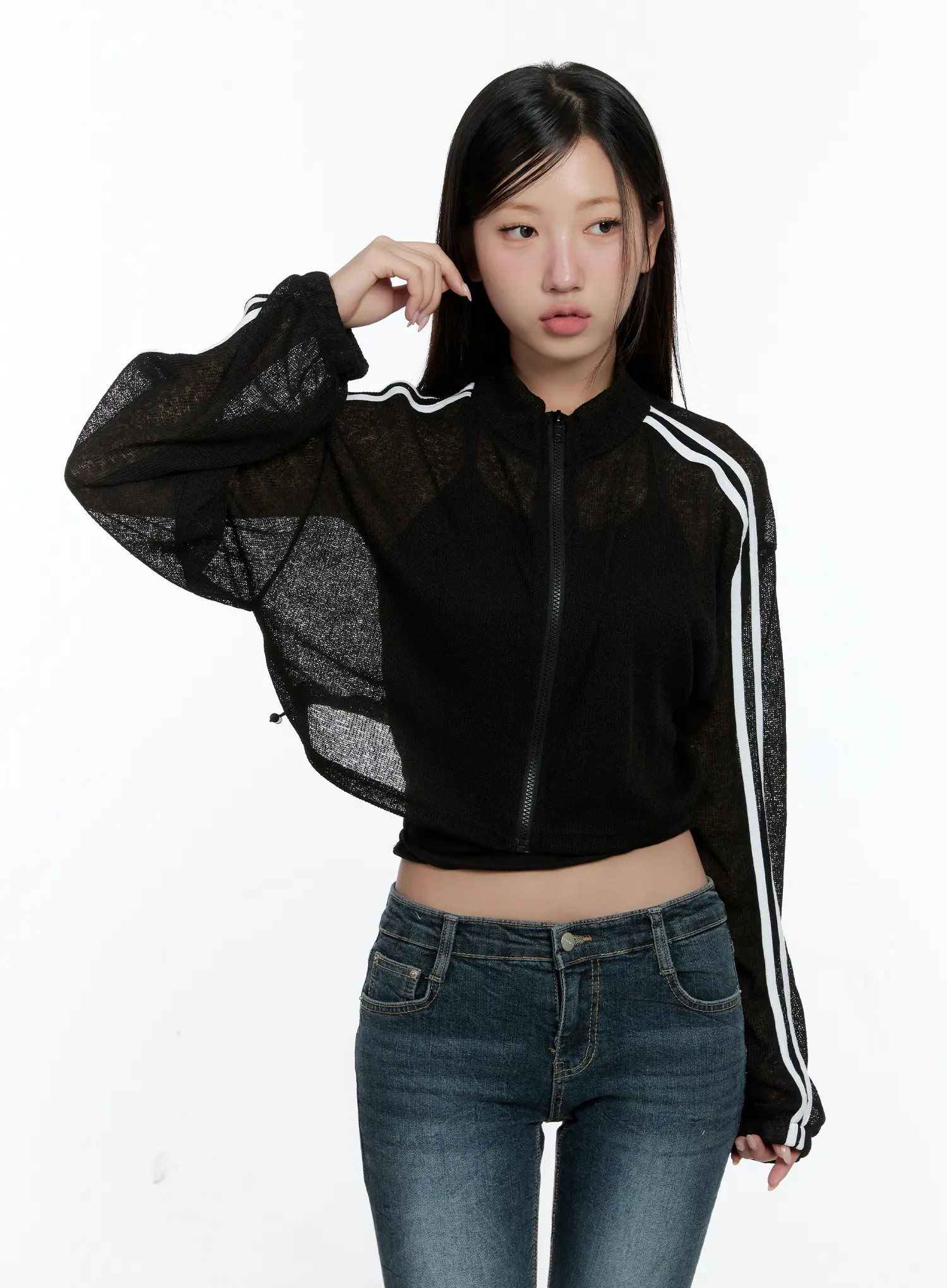 Sheer Linen Zip-Up Crop Jacket CS518 - Image 11