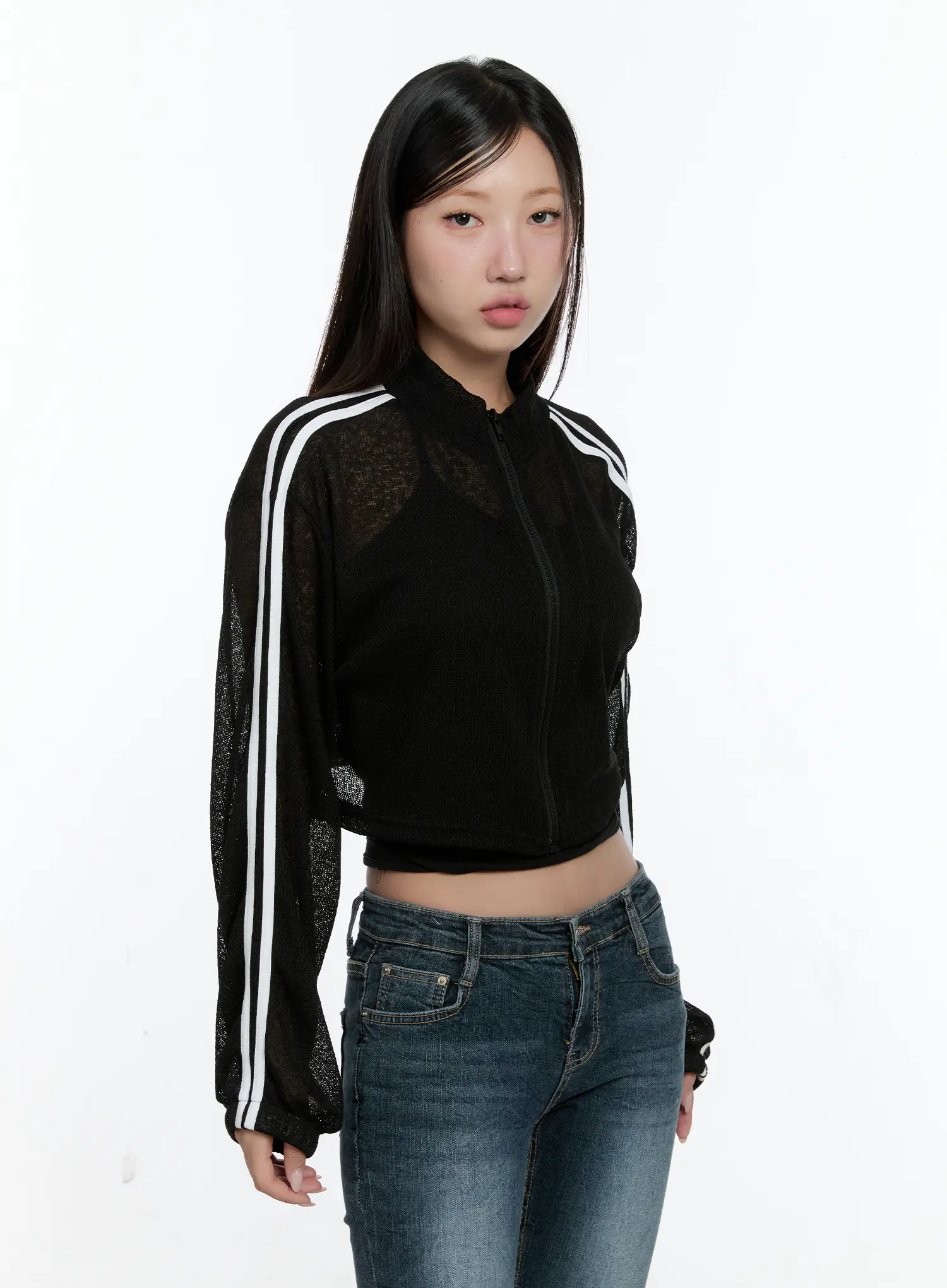 Sheer Linen Zip-Up Crop Jacket CS518 - Image 2