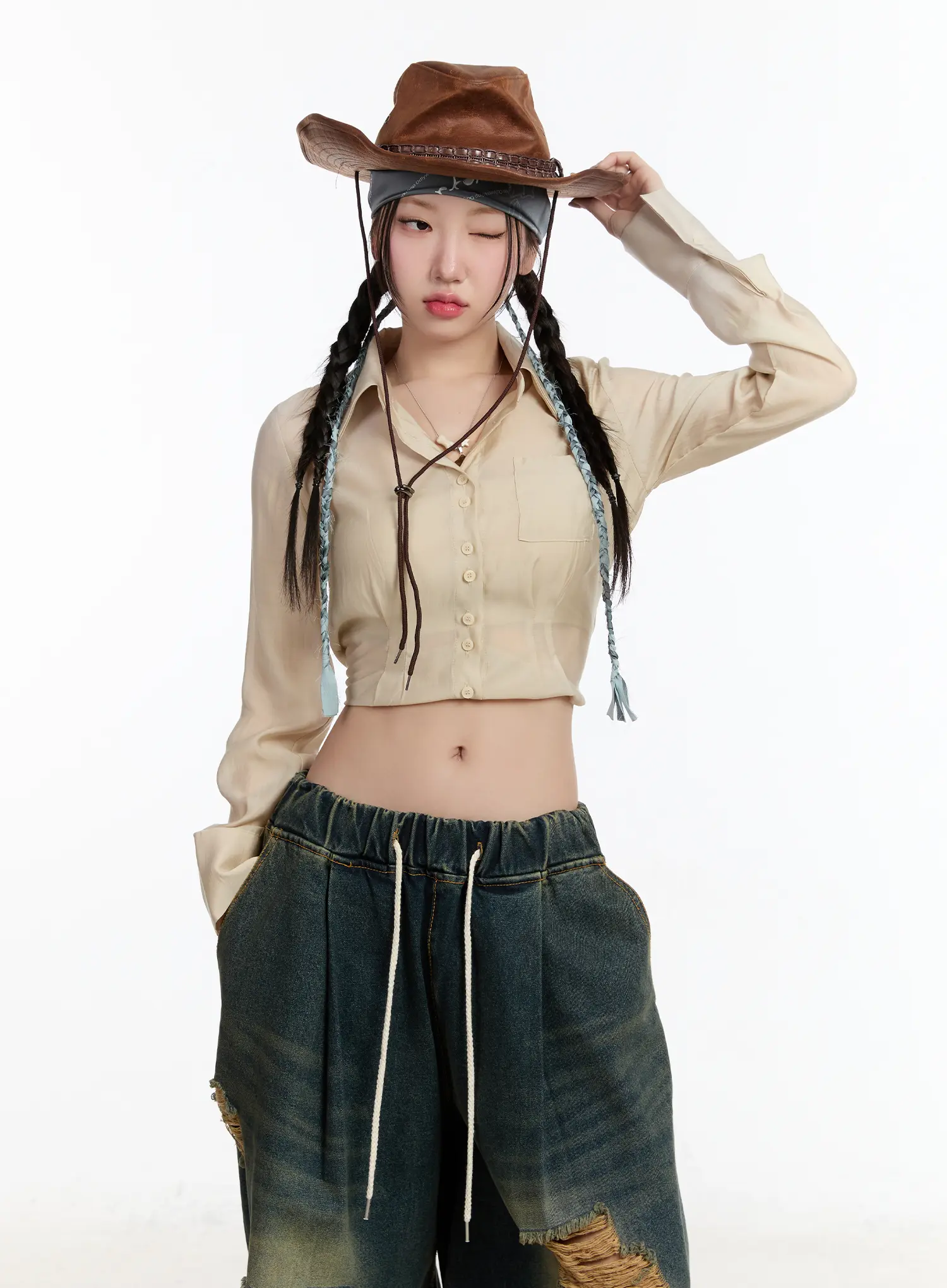 Sheer Long Sleeve Crop Blouse CM511 - Image 10