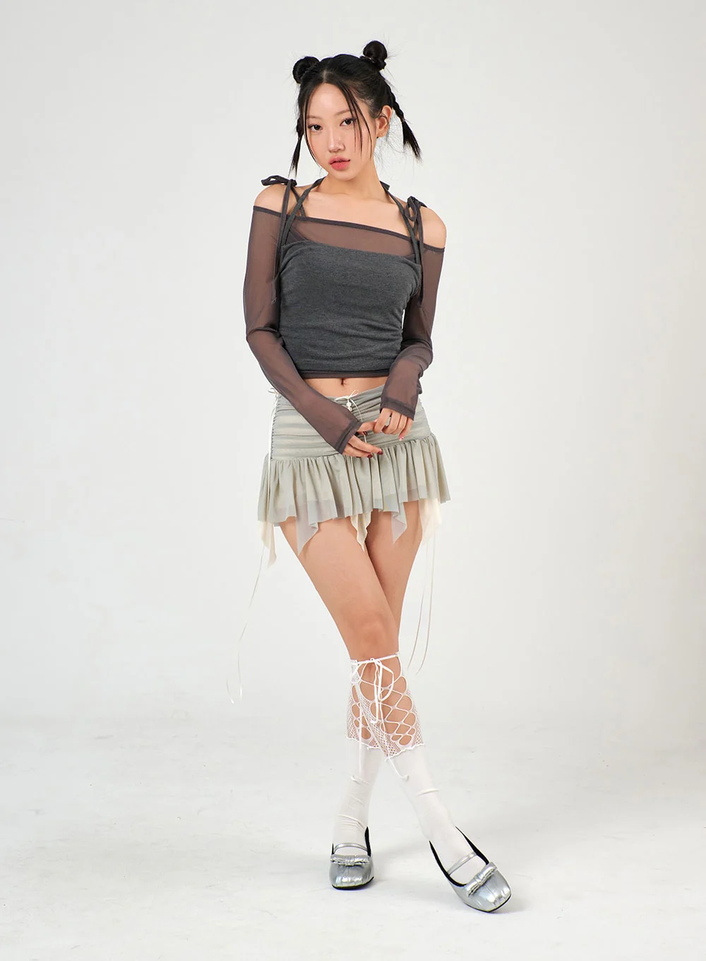 Sheer Long Sleeve Top & Halter Tank Top Set IJ402 - Image 2