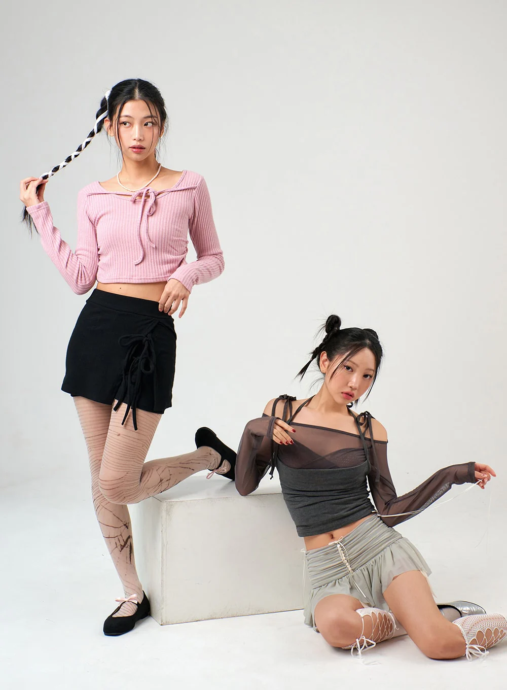 Sheer Long Sleeve Top & Halter Tank Top Set IJ402 - Image 6