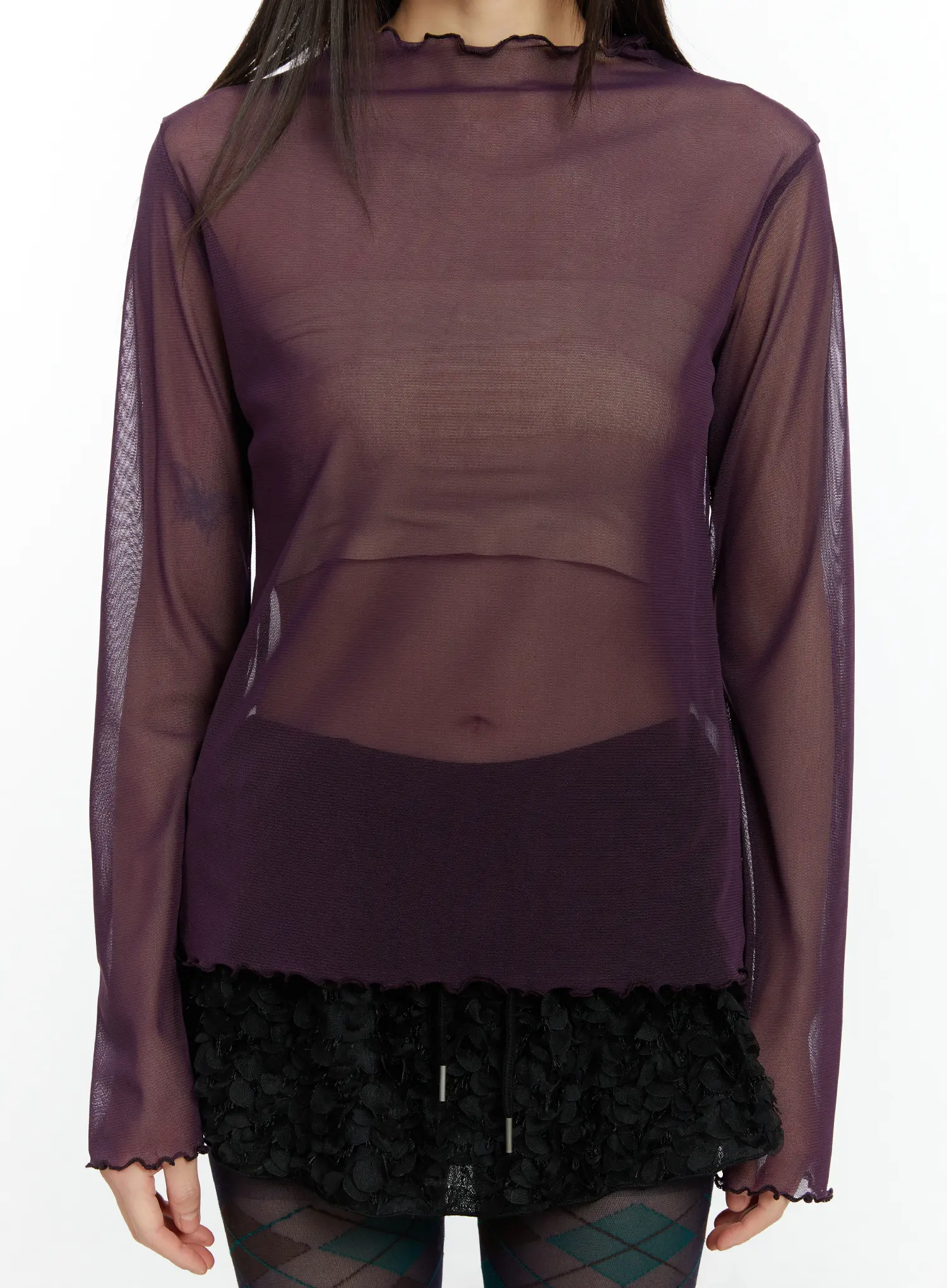 Sheer Mock Neck Long Sleeve Top CF509 - Image 8