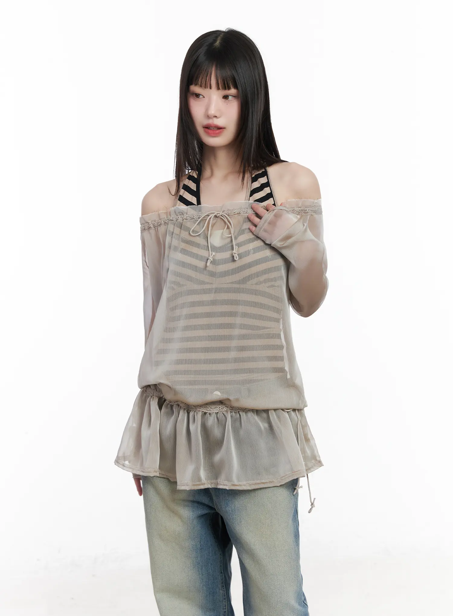 Sheer Off-Shoulder Blouse CM524 - Image 6