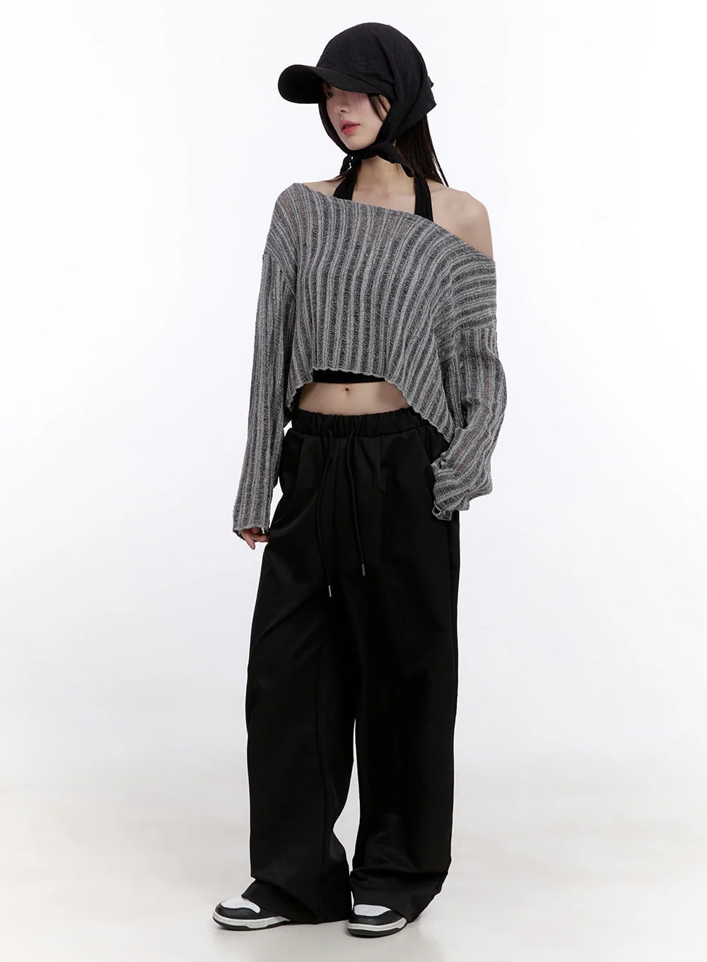 Sheer One-Shoulder Crop Sweater CF511 - Image 2
